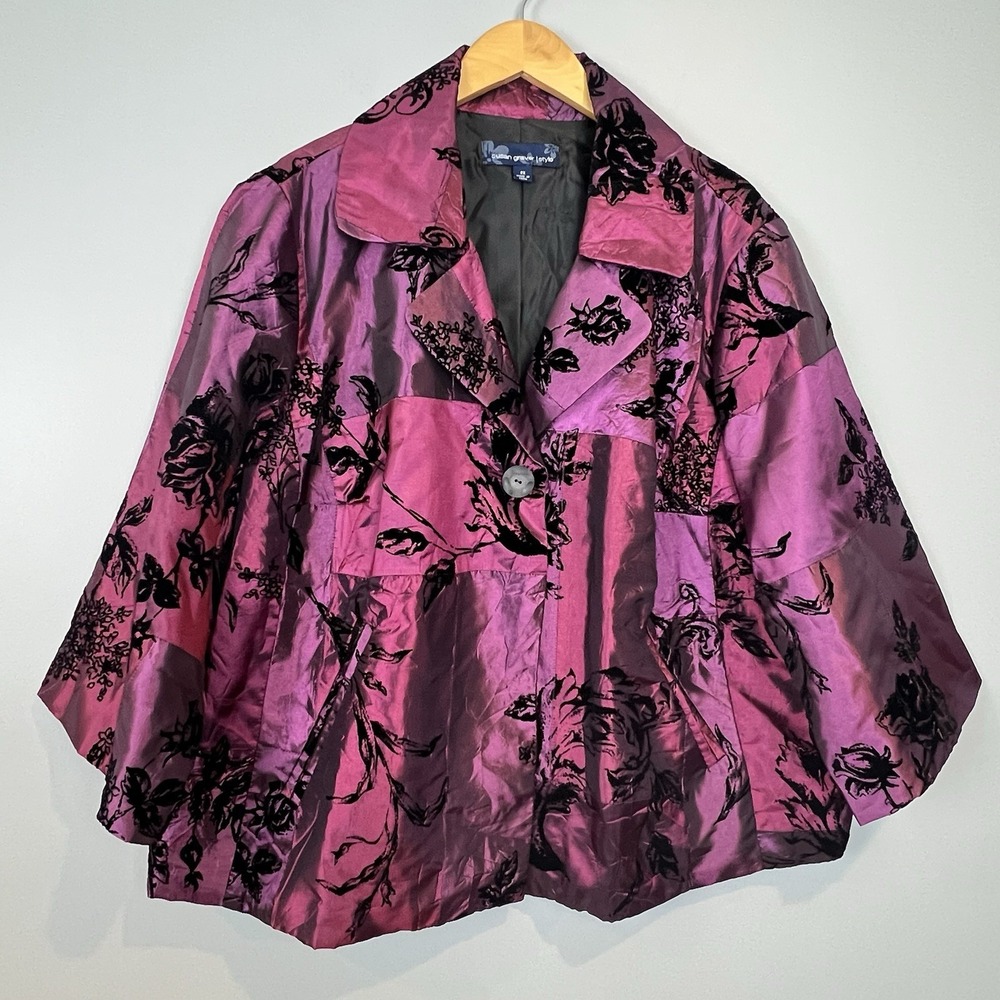 Susan Graver Pink Metallic Evening Jacket Womens Size 2X Patchwork Single Button